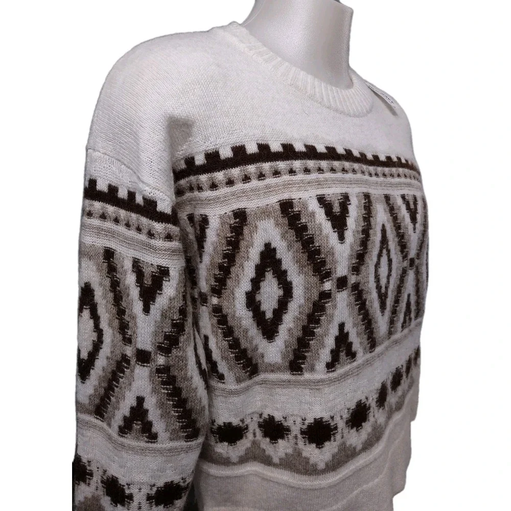 Old Navy Sweater Size M Mens Southwestern Boho Cabin Core Tan Geometric Crewneck